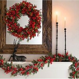 New Pottery Barn Faux Lit Mixed Berries Garland, 5’
